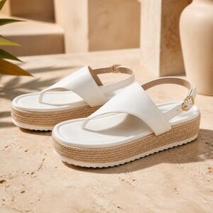 Stuart Weitzman size 7 Sandals White Leather Espadrille Platform (Retail $395)